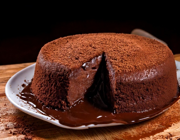 Brigadeirão cremoso desenformado, coberto com granulado de chocolate.